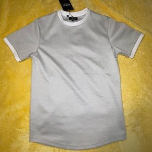 Grey T-Shirt with white sleeves ends